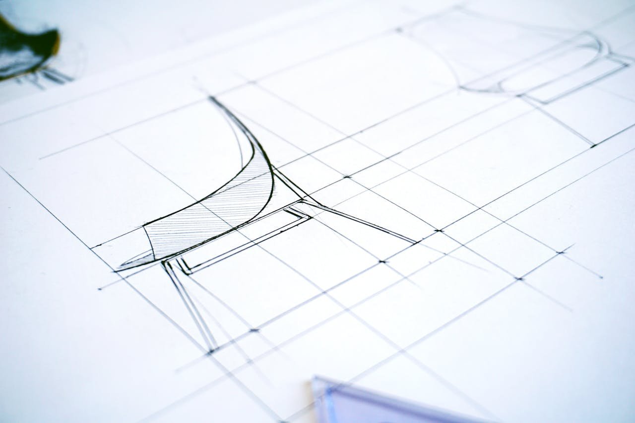 digital-01 Detailed sketch of a modern chair design showcasing precise lines and geometric shapes.